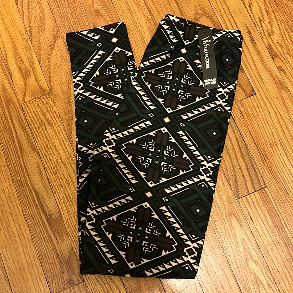 Women’s VIV Collection Buttery Stretch Leggings Green Southwestern ONE SIZE